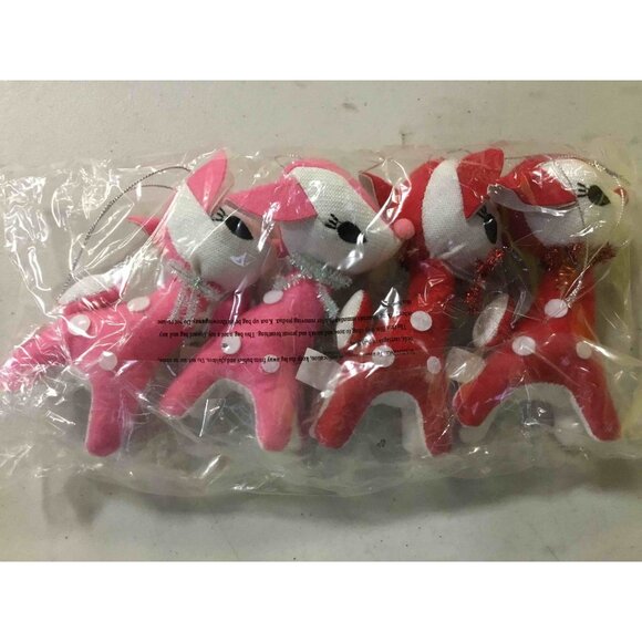 Target Wondershop Retro Deer Plush Pink Red Christmas Ornament Set of 4 - Picture 2 of 2
